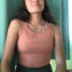 F21 Pink Woven Crop Tank Top